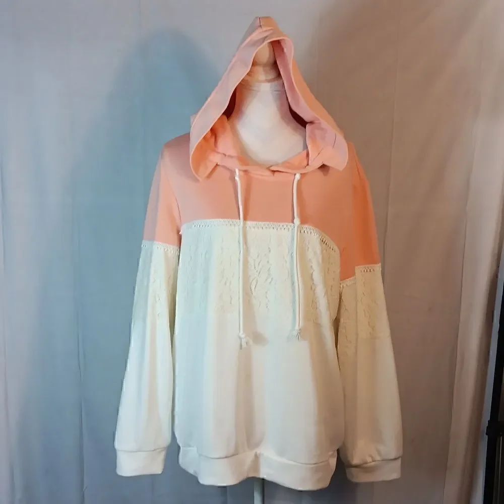 Sheilay Colorblock Lace Trim Hoodie